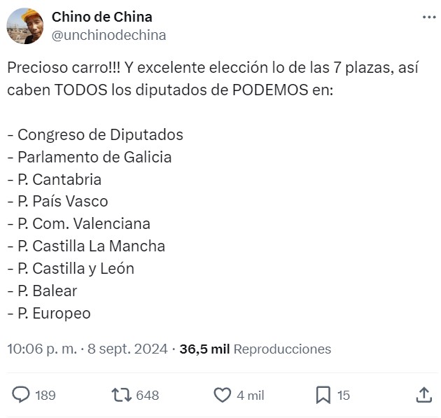 "Soy de podemos y me he comprado un cochazo de 7 plazas"