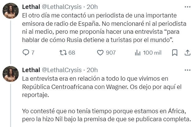 "La entrevista no se va a publicar porque el Ministerio de Exterior de España la ha bloqueado".