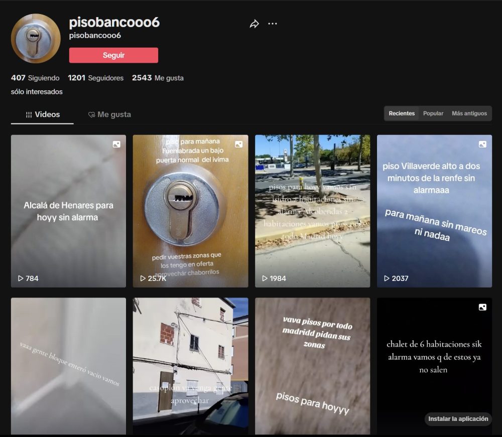 ¿Sabíais que hay cuentas de TikTok ofreciendo pisos (¿para okupar?) con comentarios ofreciendo de 600 a 3000 euros por entrar?