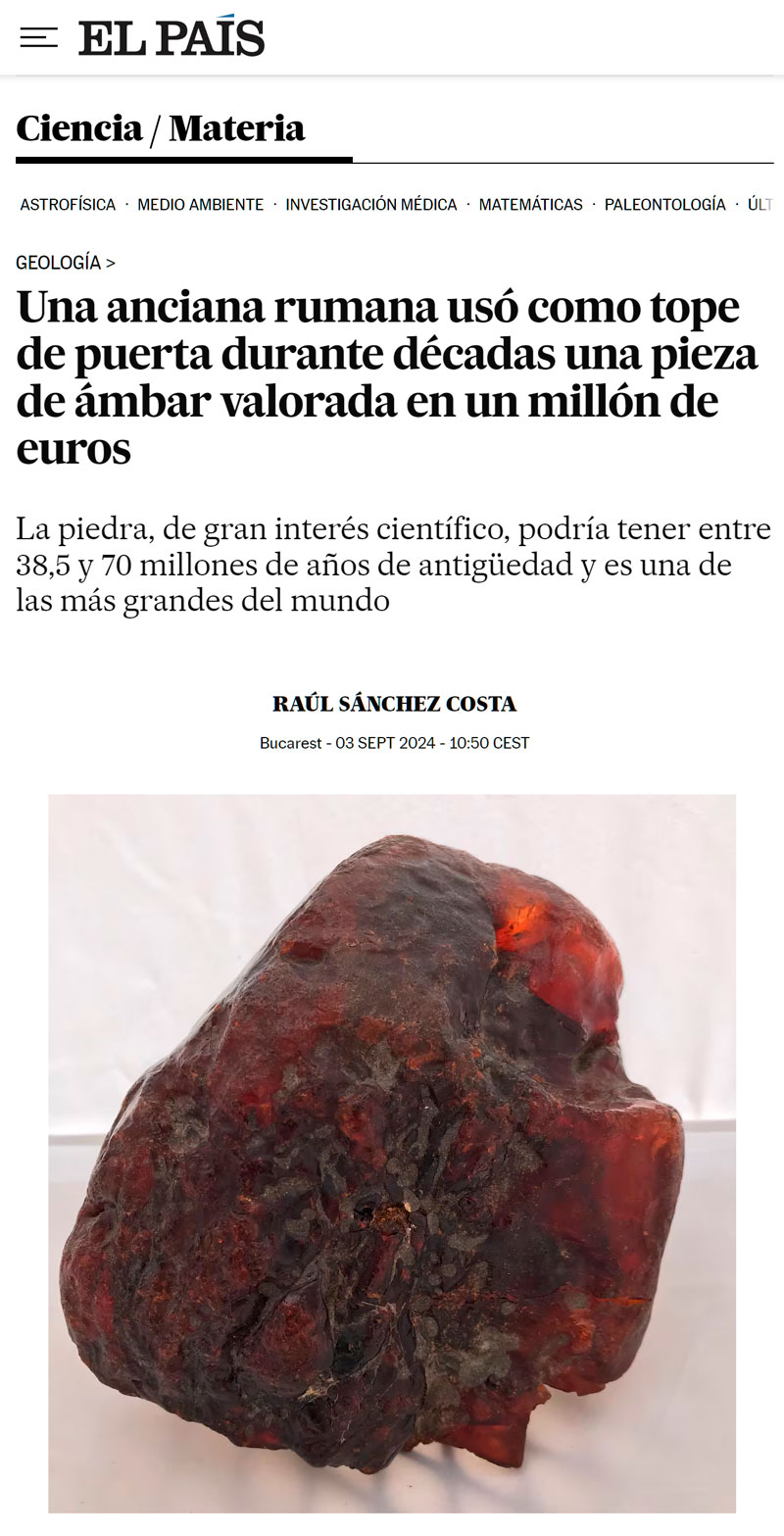 Una anciana rumana usó como tope de puerta durante décadas una pieza de ámbar valorada en un millón de euros