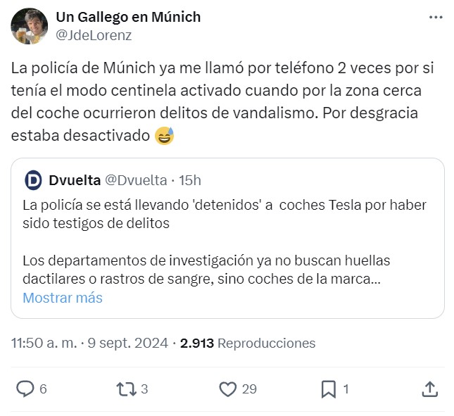 La policía considera los Tesla "testigos" cuando pasa algo a su alrededor por tener el sistema de cámaras centinela.