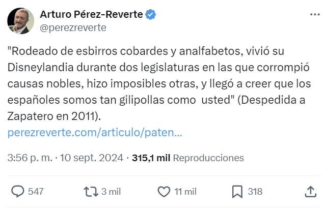 Así definía Pérez-Reverte a Zapatero en 2011