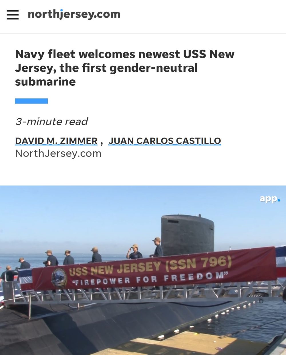 La flota de la Armada da la bienvenida al nuevo USS New Jersey, el primer submarino de género neutro