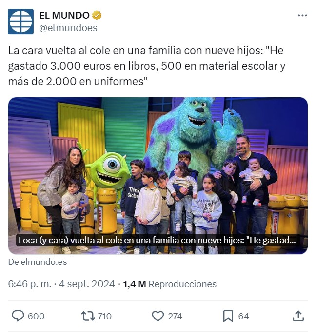"La cara vuelta al cole de una familia con 9 hijos".