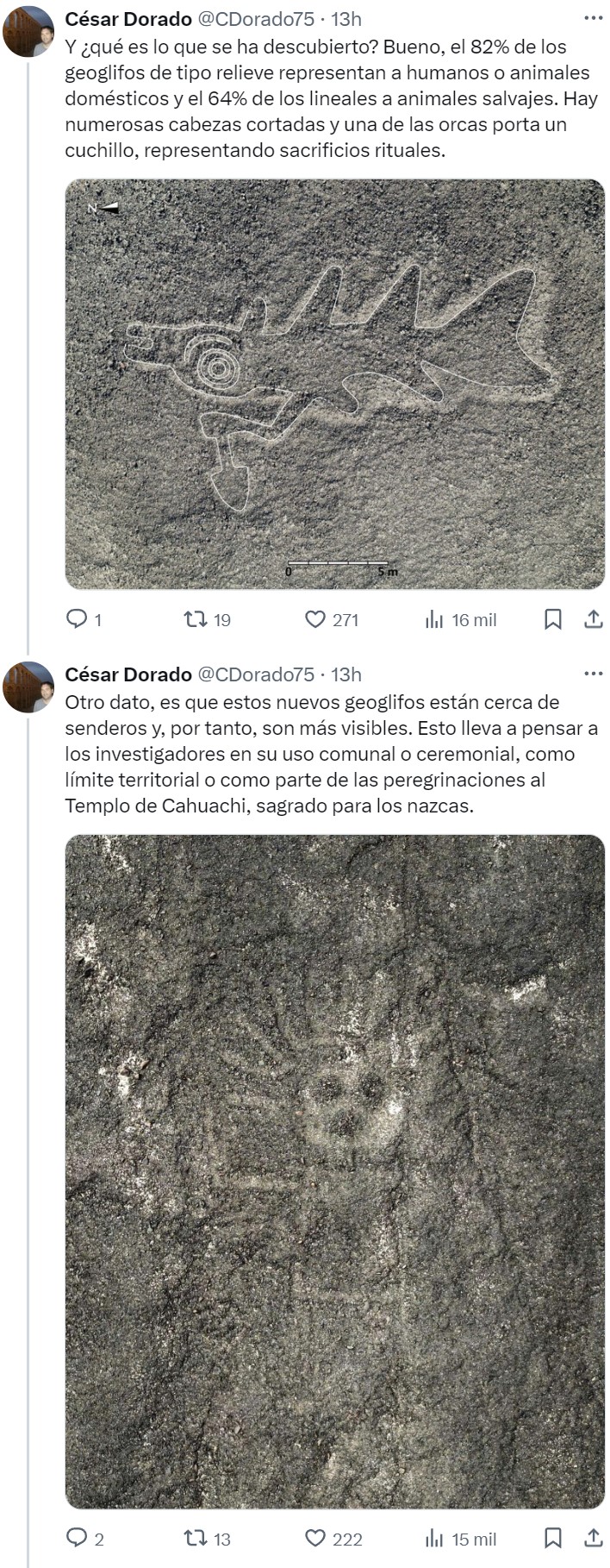 Un equipo de investigación japonés ha descubierto en 6 meses, utilizando la IA y trabajo de campo, 303 nuevos geoglifos en la Pampa de Nazca (Perú)