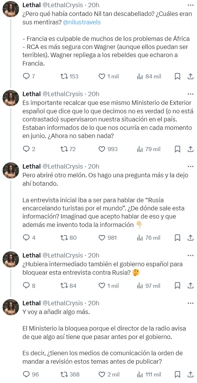 "La entrevista no se va a publicar porque el Ministerio de Exterior de España la ha bloqueado".
