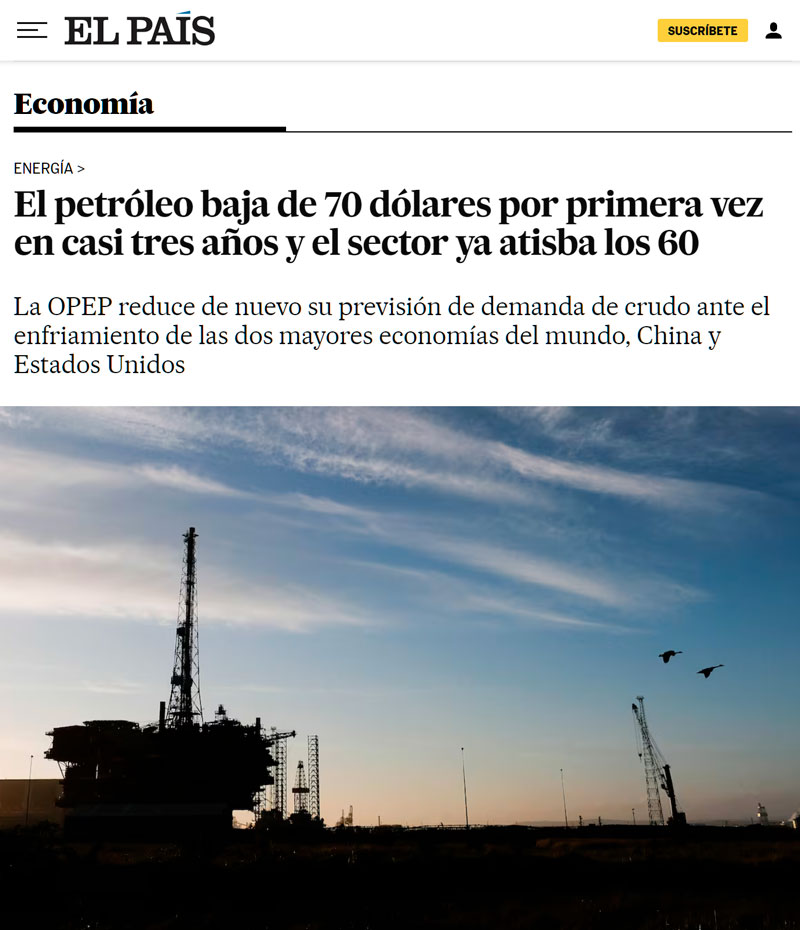 El Petróleo baja a precios que no se veían desde hace 3 años.