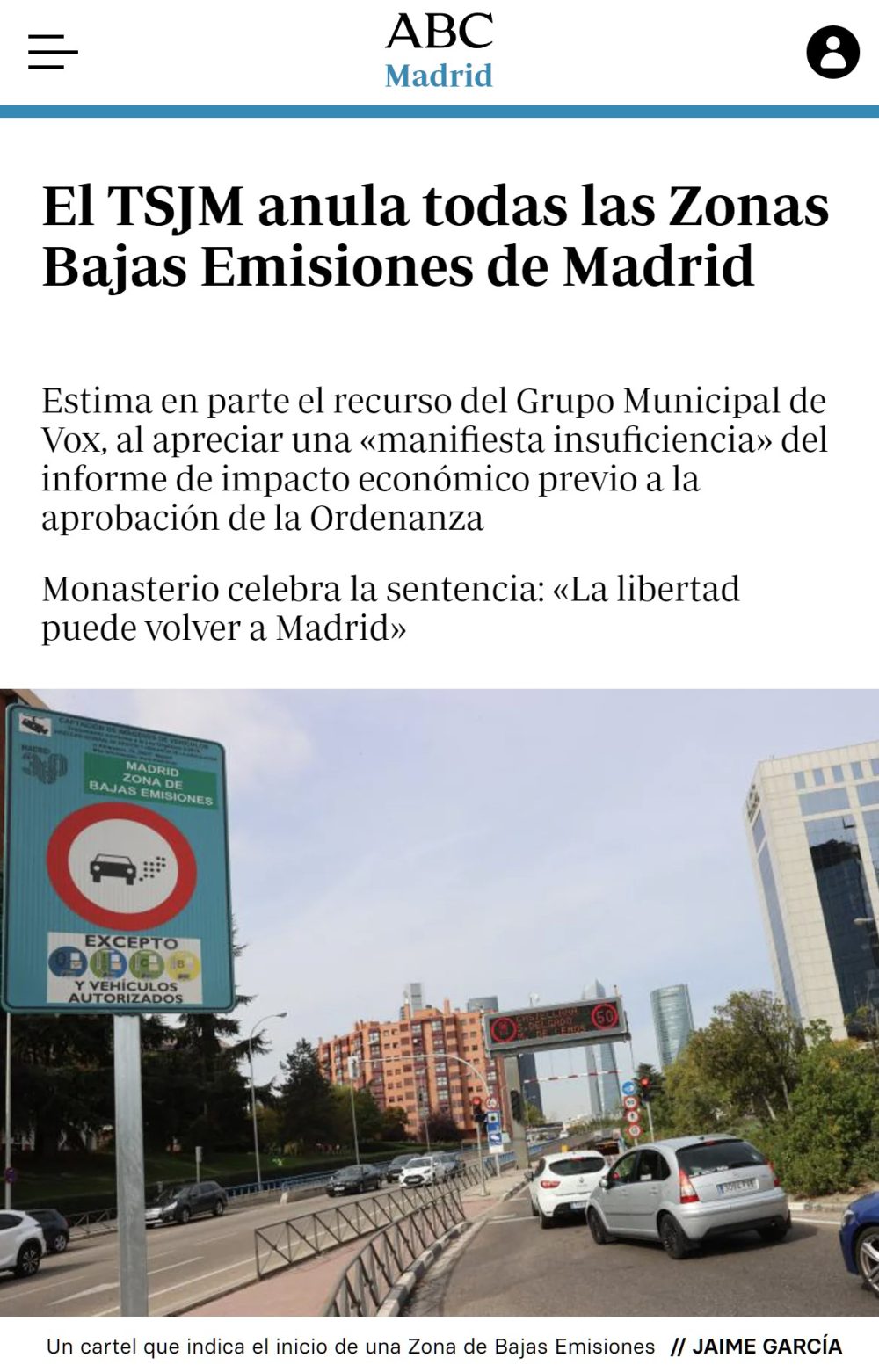 El Tribunal Superior de Justicia de Madrid anula todas las Zonas de Bajas Emisiones de Madrid.