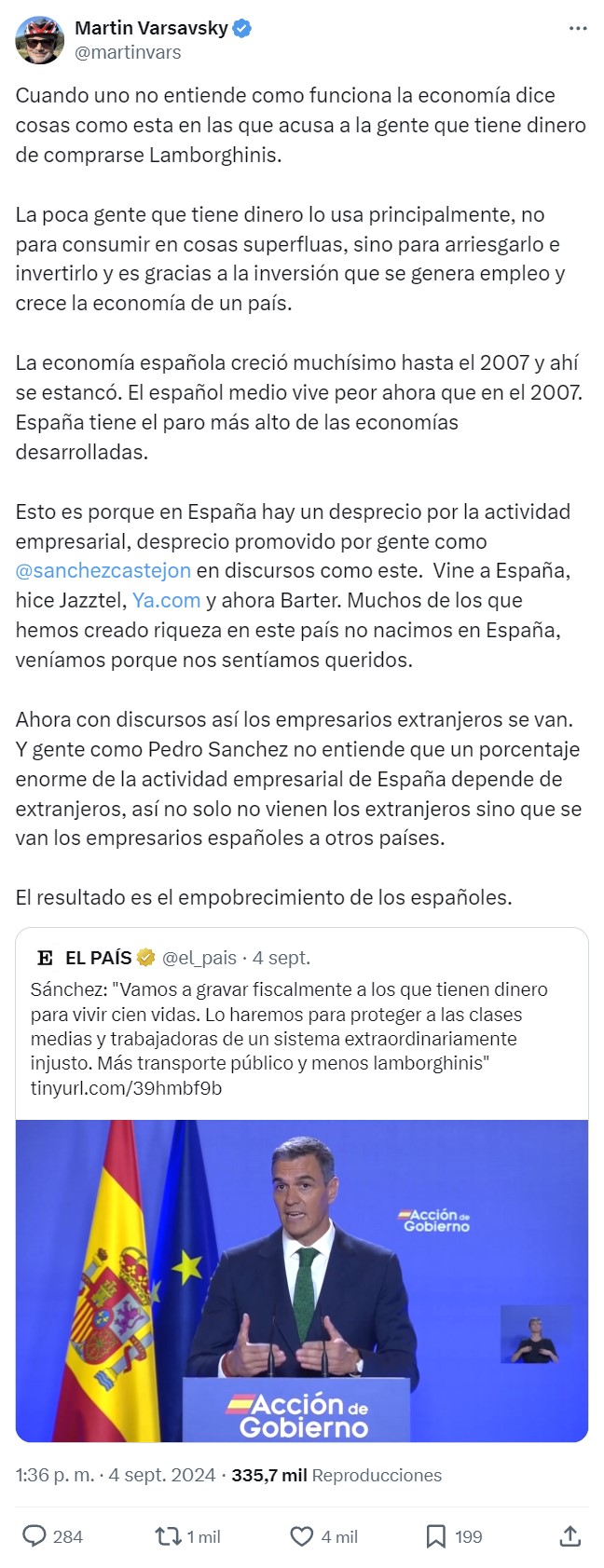 Los pasos hacia el socialismo rancio que está dando Pdro Snchz están provocando que se den pasos también en otros frentes.