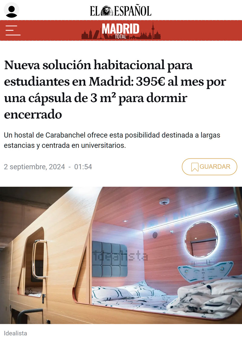Nueva "solución habitacional" (zulo) para estudiantes en Madrid: 395€ al mes por una cápsula para dormir hacinado