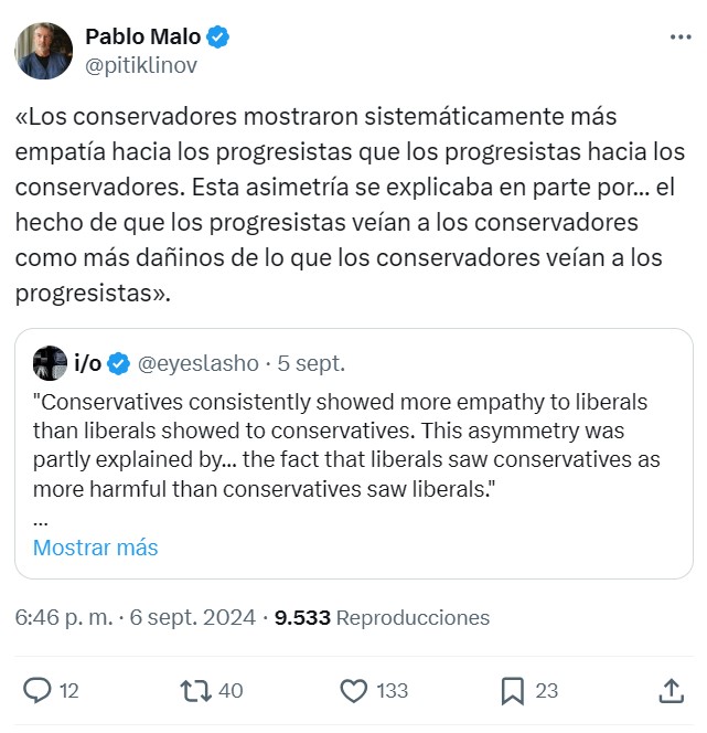 Los conservadores muestran más empatía hacia los progresistas que los progresistas hacia los conservadores.