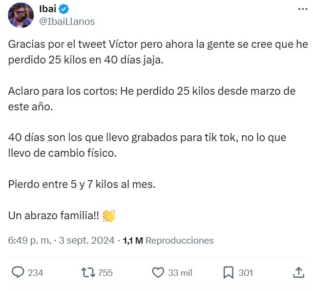 Un mundo más obeso es un mundo más enfermo. Ibai es un ejemplo a seguir.