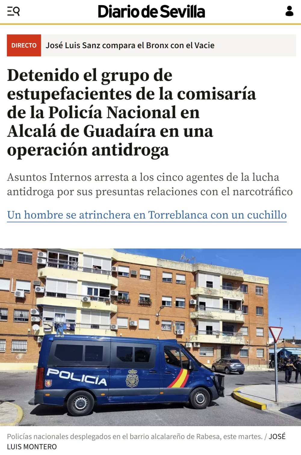 Detenido todo el grupo de estupefacientes de la Policía Nacional en Alcalá de Guadaira.