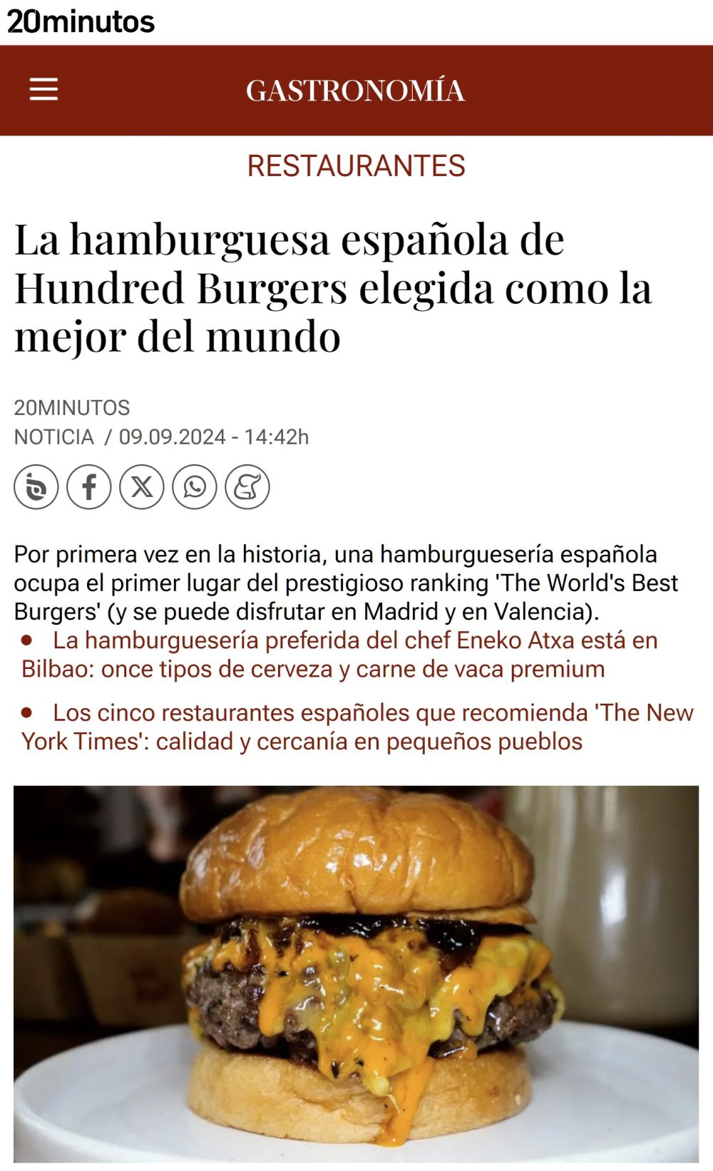 La mejor hamburguesa del mundo se hace en España.