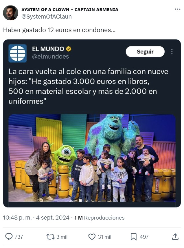 "La cara vuelta al cole de una familia con 9 hijos".
