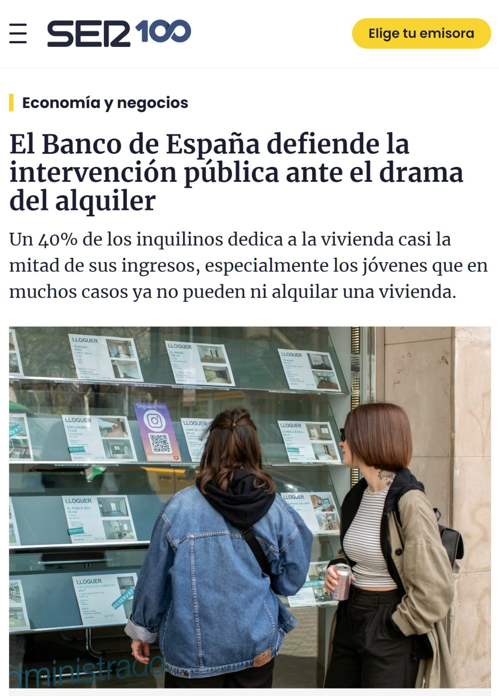 "El Banco de España defiende la intervención pública ante el drama del alquiler"