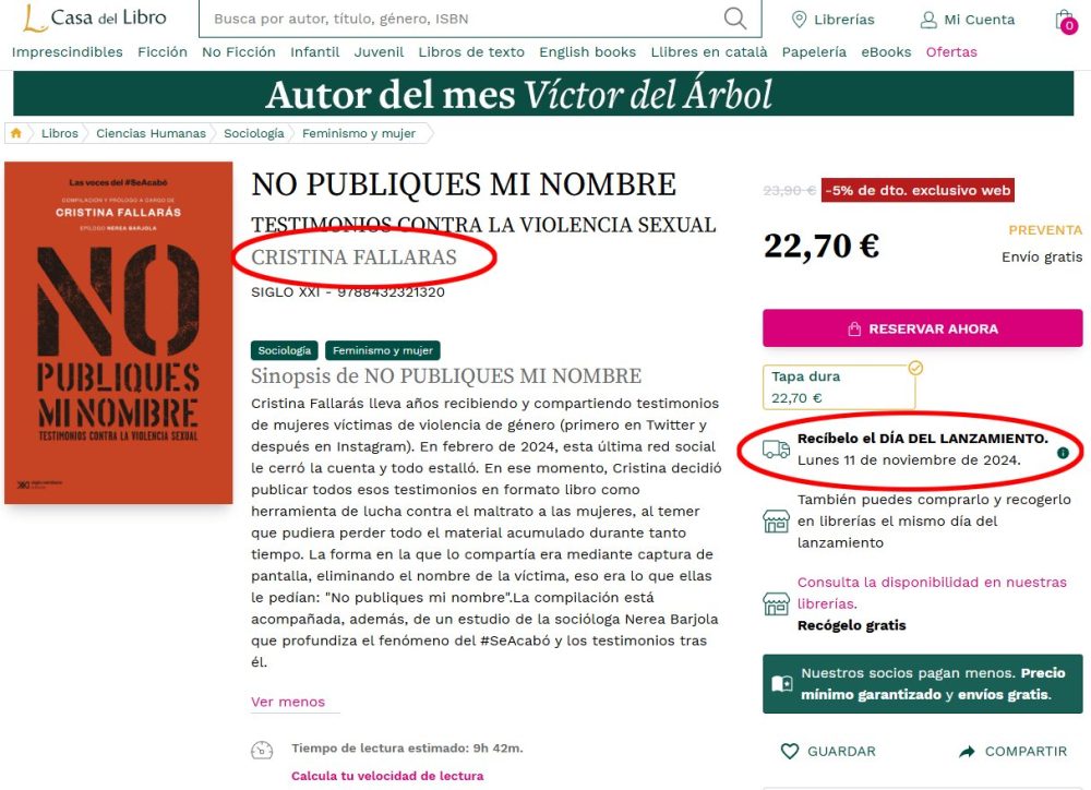 Cristina Fallarás anuncia su libro "No publiques mi nombre".