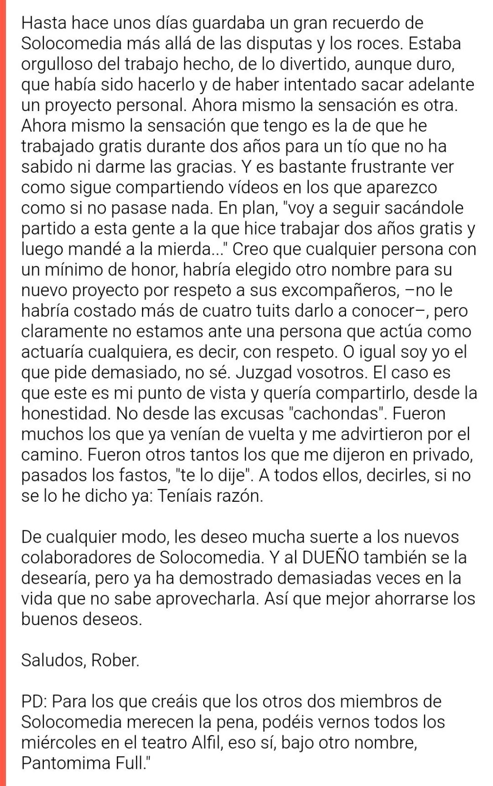 "Contar sus problemas, el negocio": Pantomima Full dedica su último vídeo a Ángel Martín sin nombrarlo.