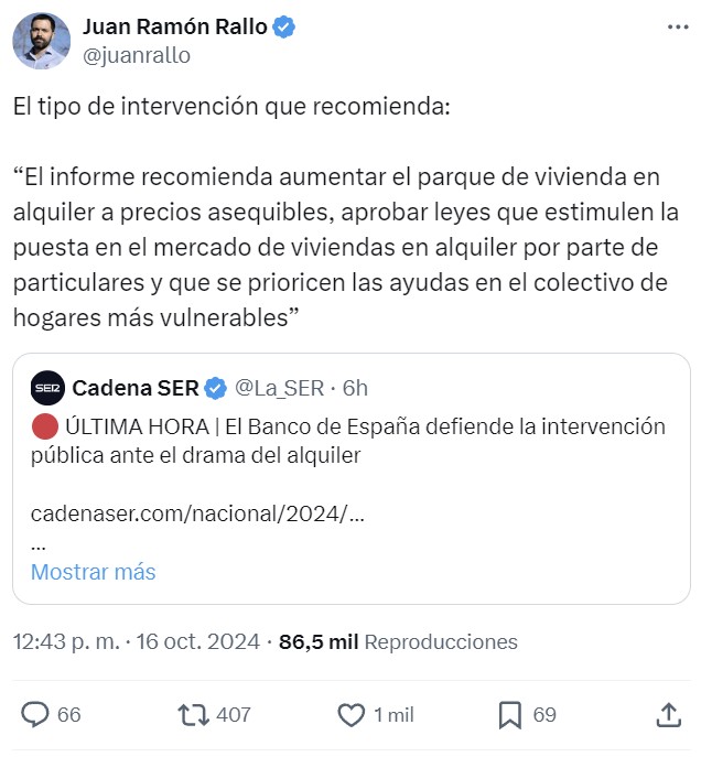 "El Banco de España defiende la intervención pública ante el drama del alquiler"