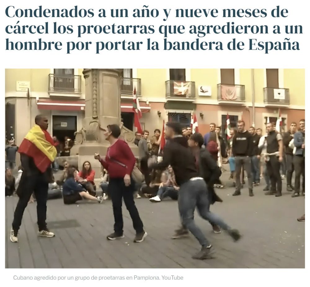 El cubano que fue agredido por varios proetarras al lucir la bandera de España en Pamplona celebra la pena de prisión que les han impuesto.