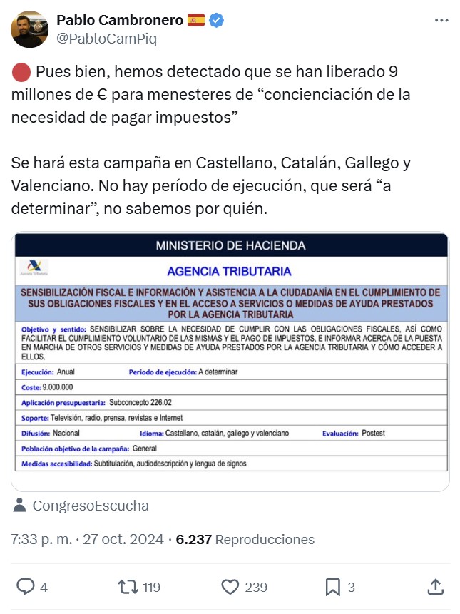 "Lo que das, vuelve" (menos estos 9 milloncitos de nada que nos hemos gastado para que NOS DES MÁS).