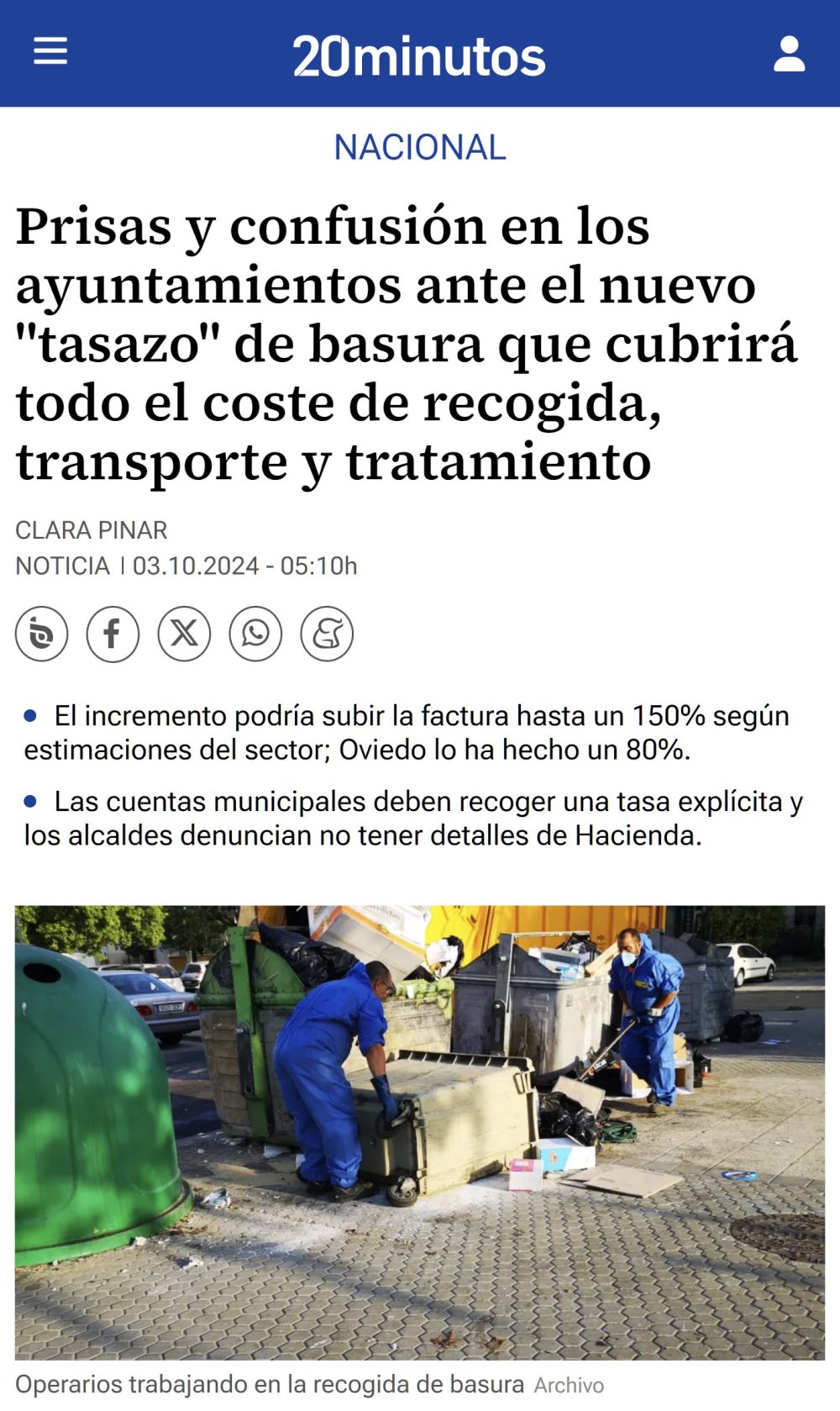 La tasa de basuras podría multiplicarse por 2,5 ante el nuevo "tasazo" que cubrirá todo el coste de recogida y tratamiento.