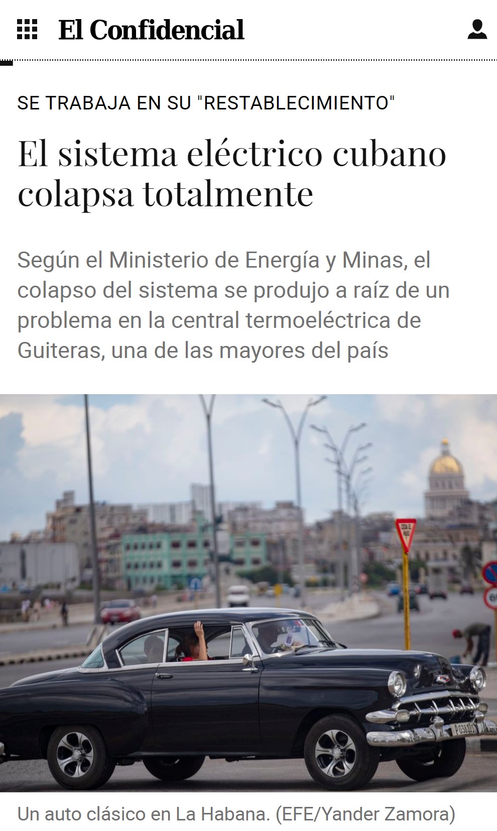 El sistema eléctrico cubano colapsa a nivel nacional. Toda la isla se queda sin luz.