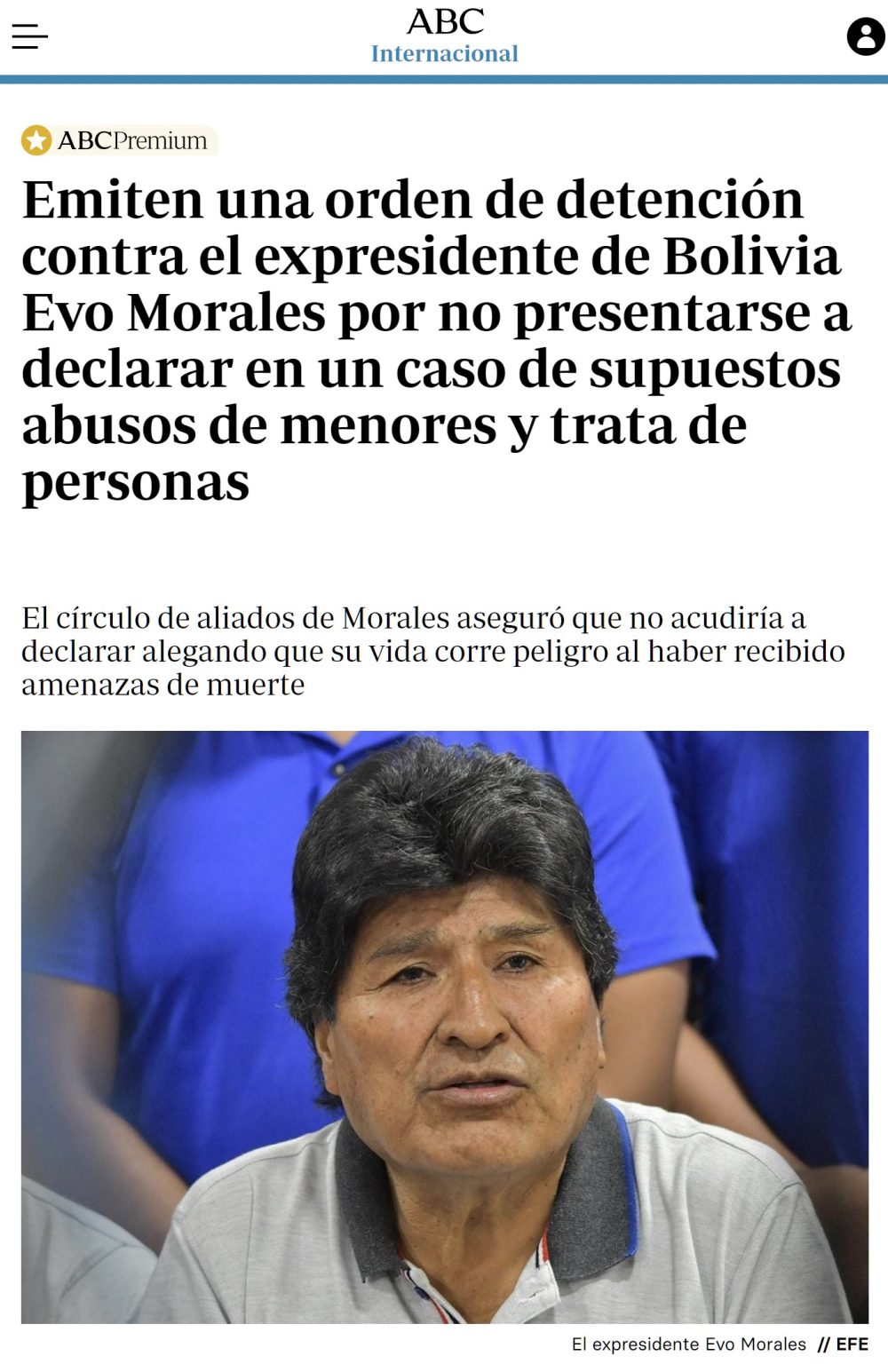 Emiten una orden de detención contra Evo Morales.