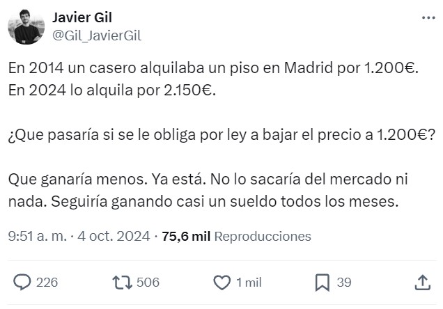 Maestro de las finanzas soluciona el problema del alquiler con un tuit.