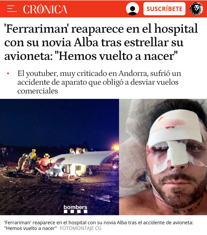 Ferrariman se estrella mientras volaba una avioneta acompañado por su novia.