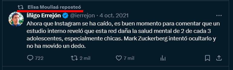 Elisa Mouliaá dice que los hechos ocurrieron una noche de septiembre de 2021.