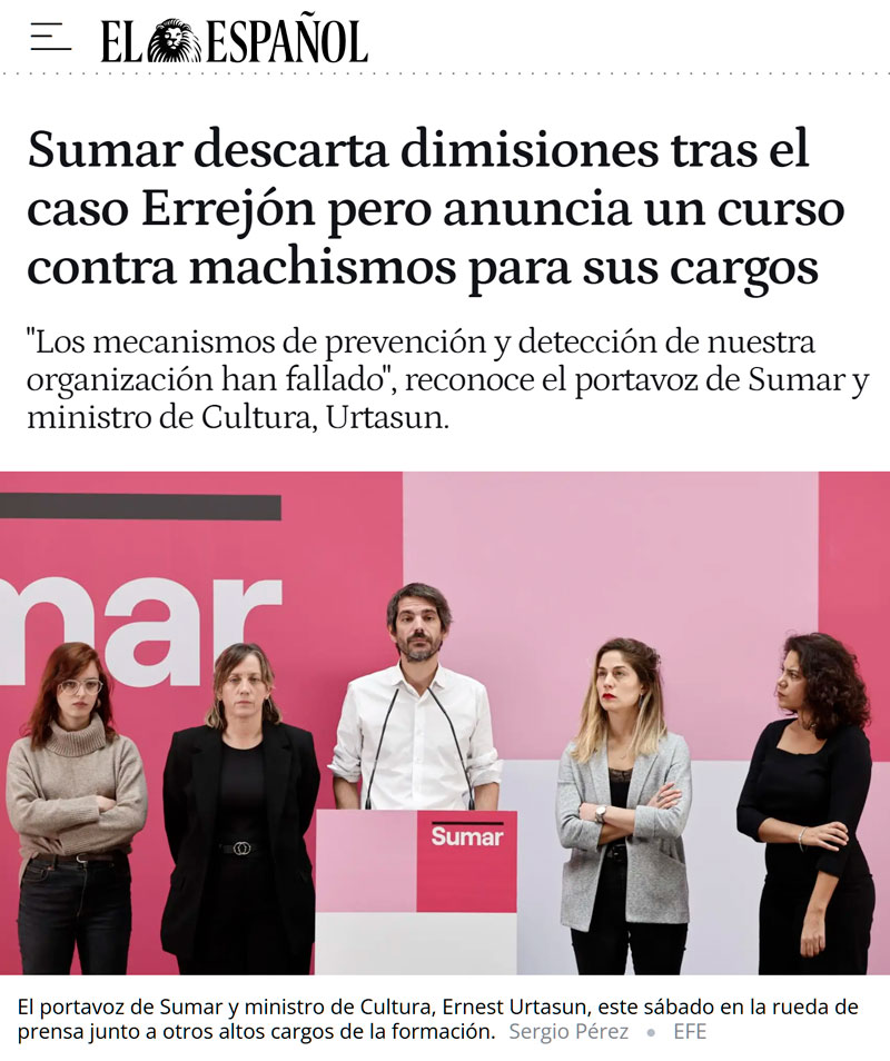 Un par de cursillos contra el machismo y un punto morado en la sede de SUMAR y arreglao.