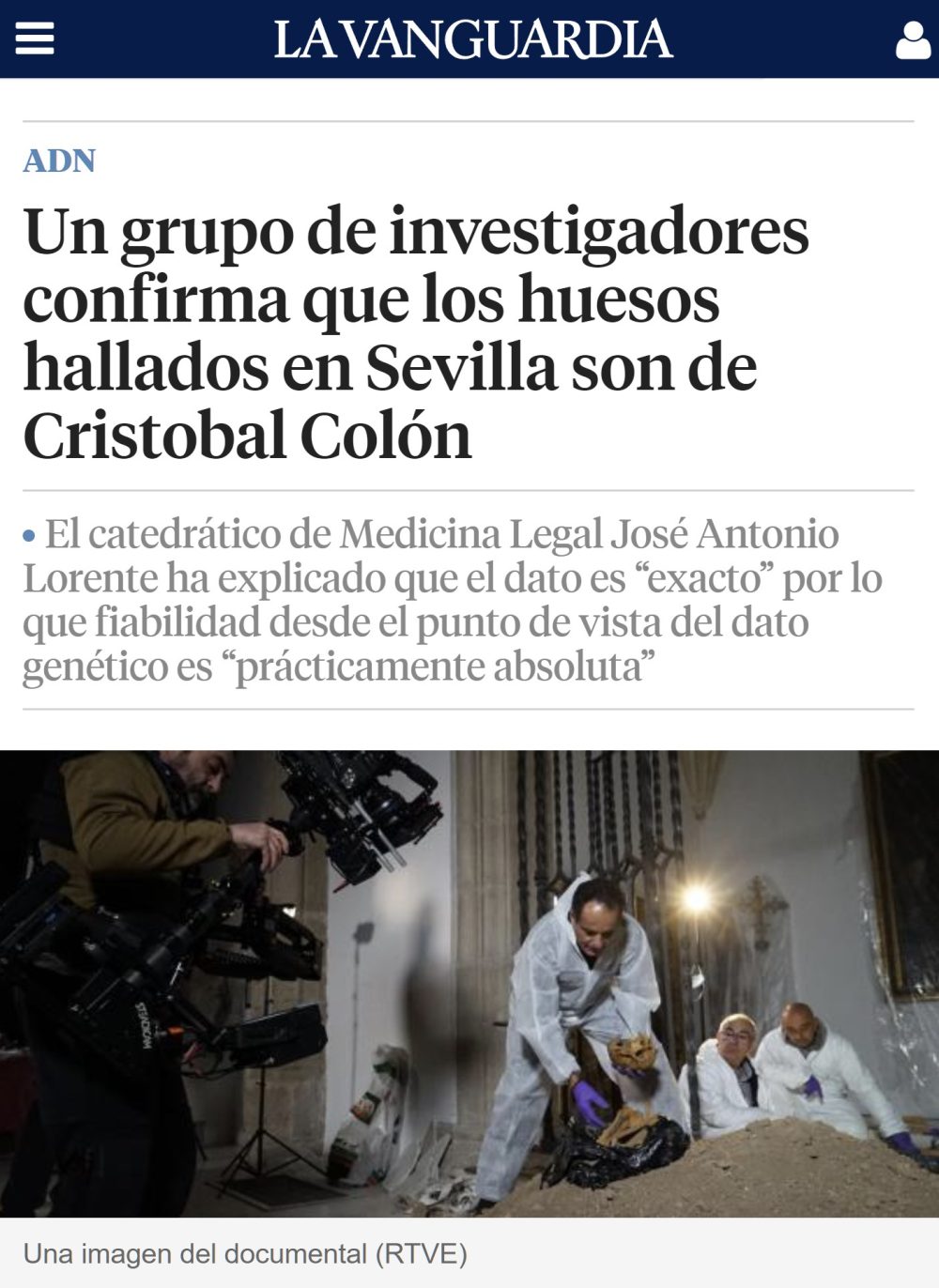 Confirman que los huesos encontrados en Sevilla son de Cristóbal Colón.