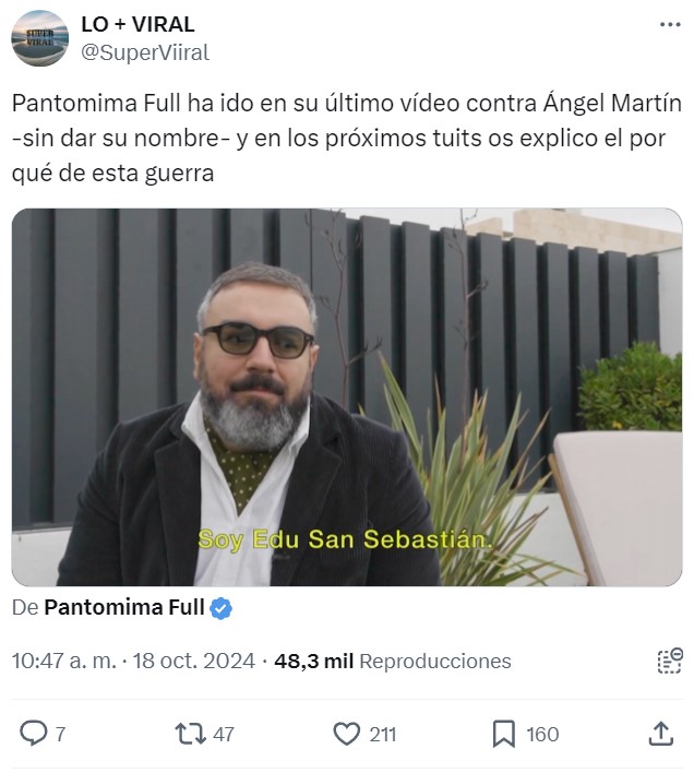 "Contar sus problemas, el negocio": Pantomima Full dedica su último vídeo a Ángel Martín sin nombrarlo.