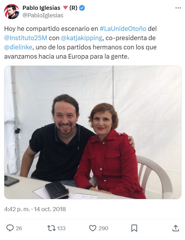 Pablo Iglesias intenta atacar miserablemente a Errejón por apoyar a los verdes alemanes en 2021.