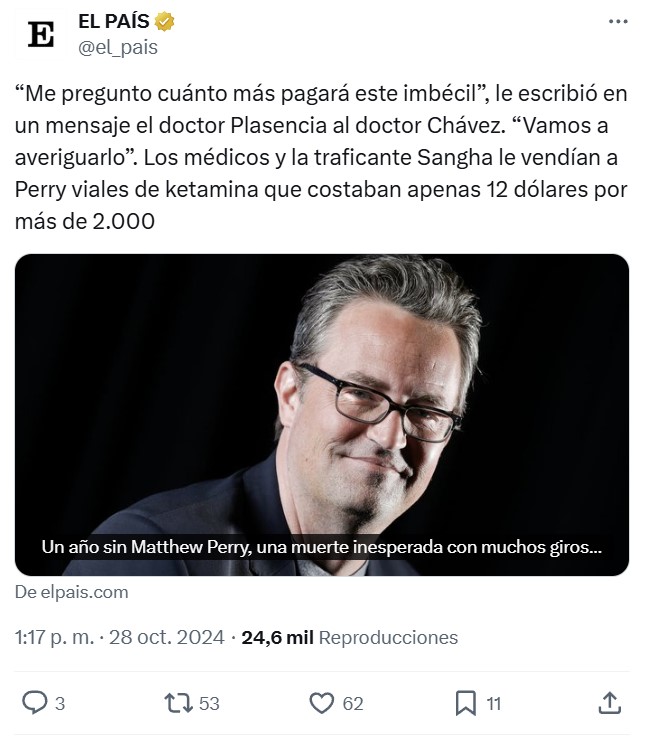 Parece que el médico de Mathew Perry era un agradable sujeto.
