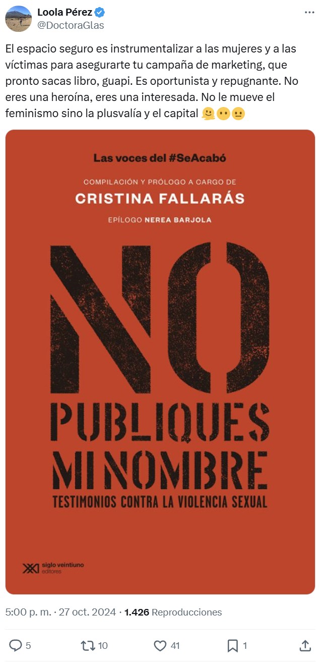 Cristina Fallarás anuncia su libro "No publiques mi nombre".