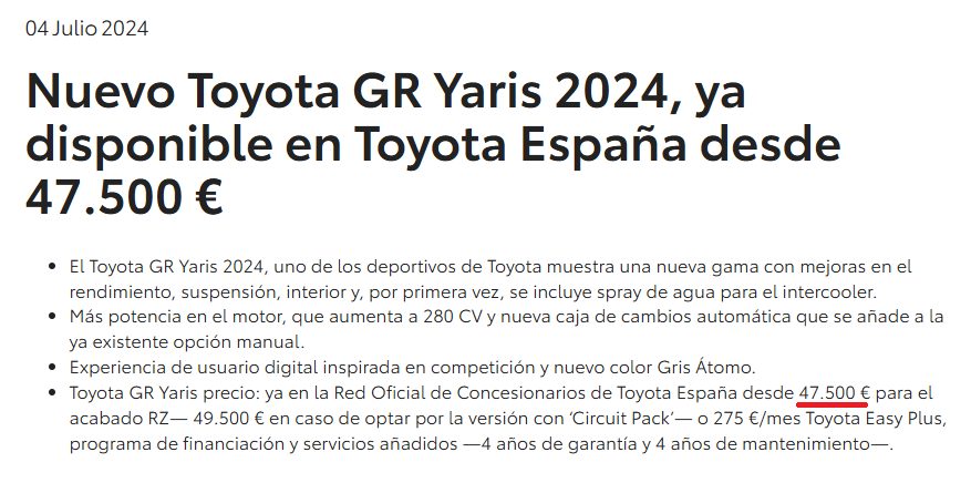 Precio del Toyota GR Yaris: