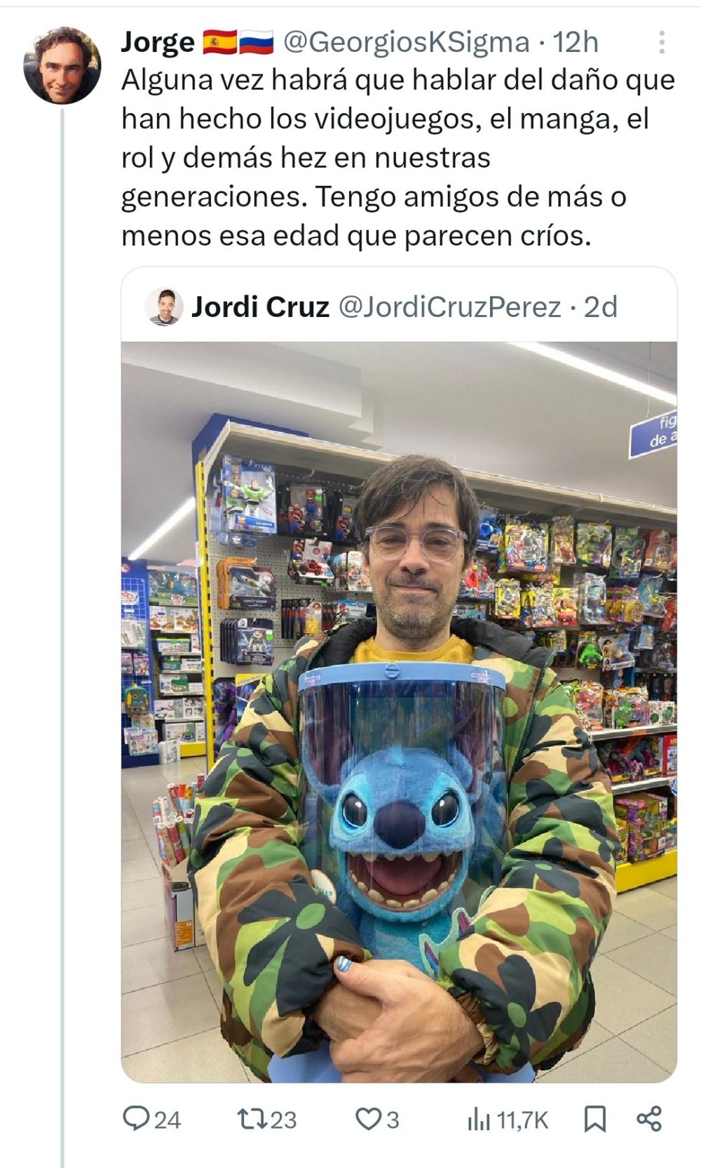 "El daño que han hecho los videojuegos, el manga, el rol y demás heces en nuestras generaciones".