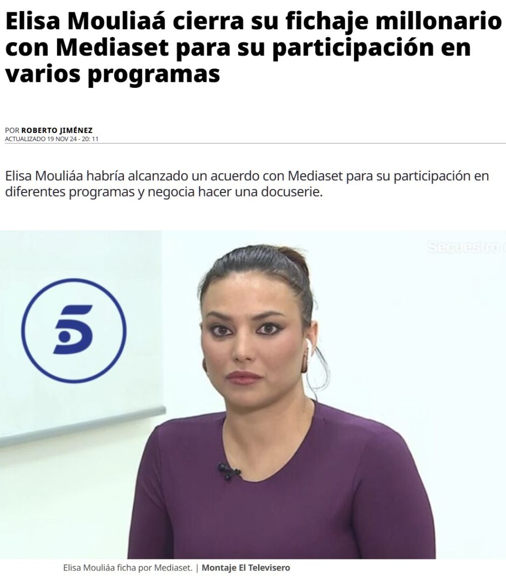 Elisa Mouliaá cierra un contrato de 150.000 euros con Mediaset.