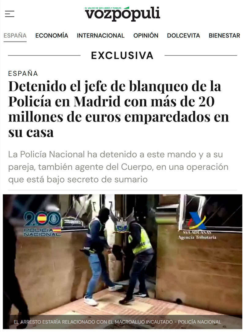 Pillan al jefe de blanqueo de la Policía de Madrid con más de 20 millones dentro de las paredes de su casa.