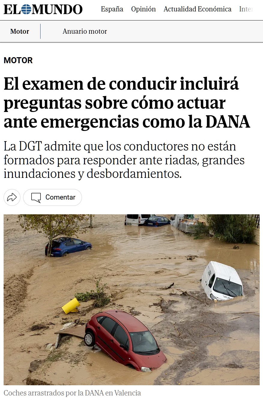 El examen de conducir incluirá preguntas sobre cómo actuar ante emergencias como la DANA.
