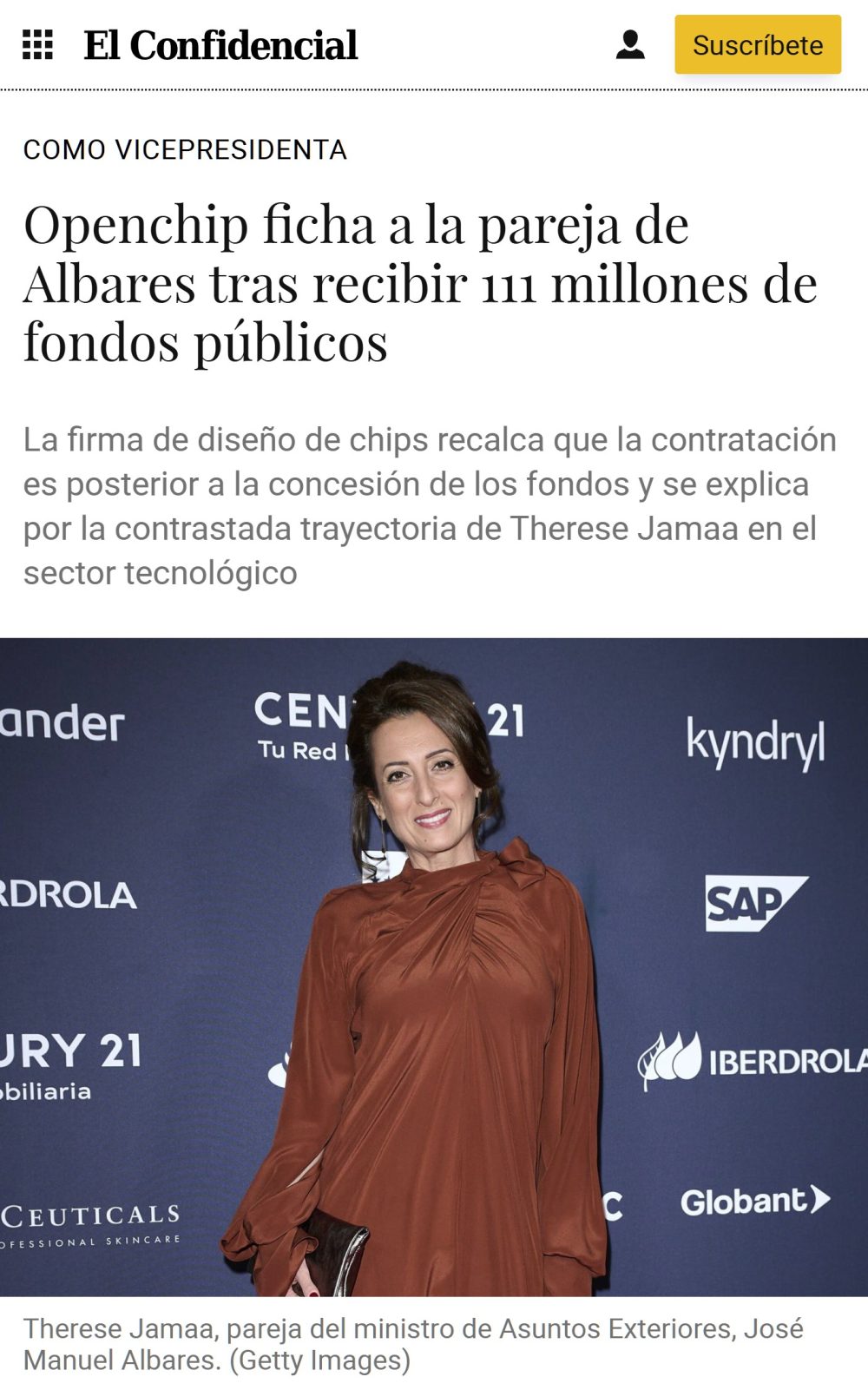 Therese Jamaa, la pareja del Ministro de Asuntos Exteriores y vicepresidenta de Cruz Roja.