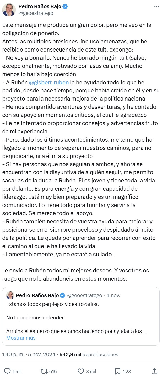 El coronel Pedro Baños se divorcia amistosamente de Rubén Gisbert.