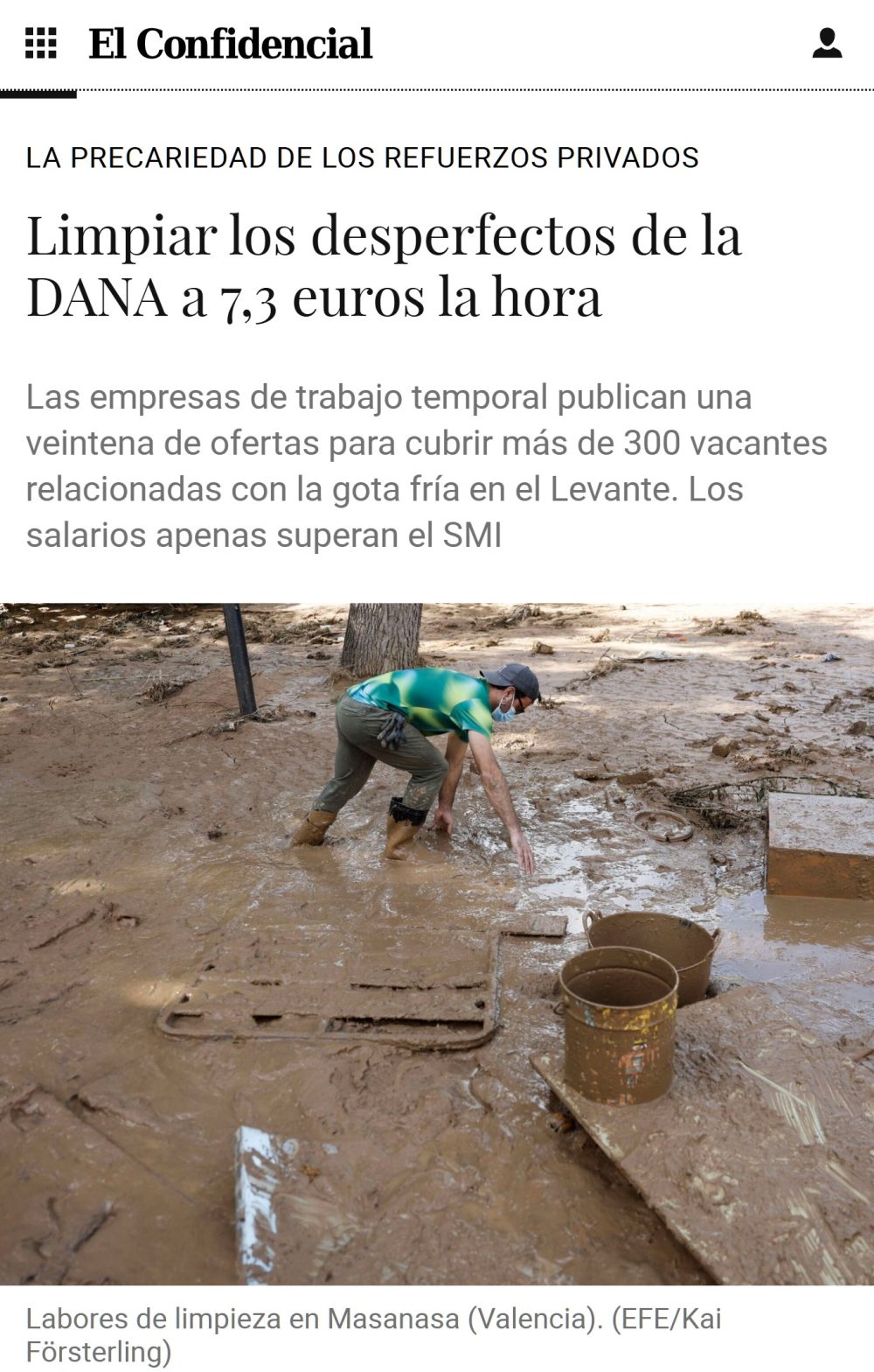 7,3 euros la hora por limpiar el desastre de la DANA.