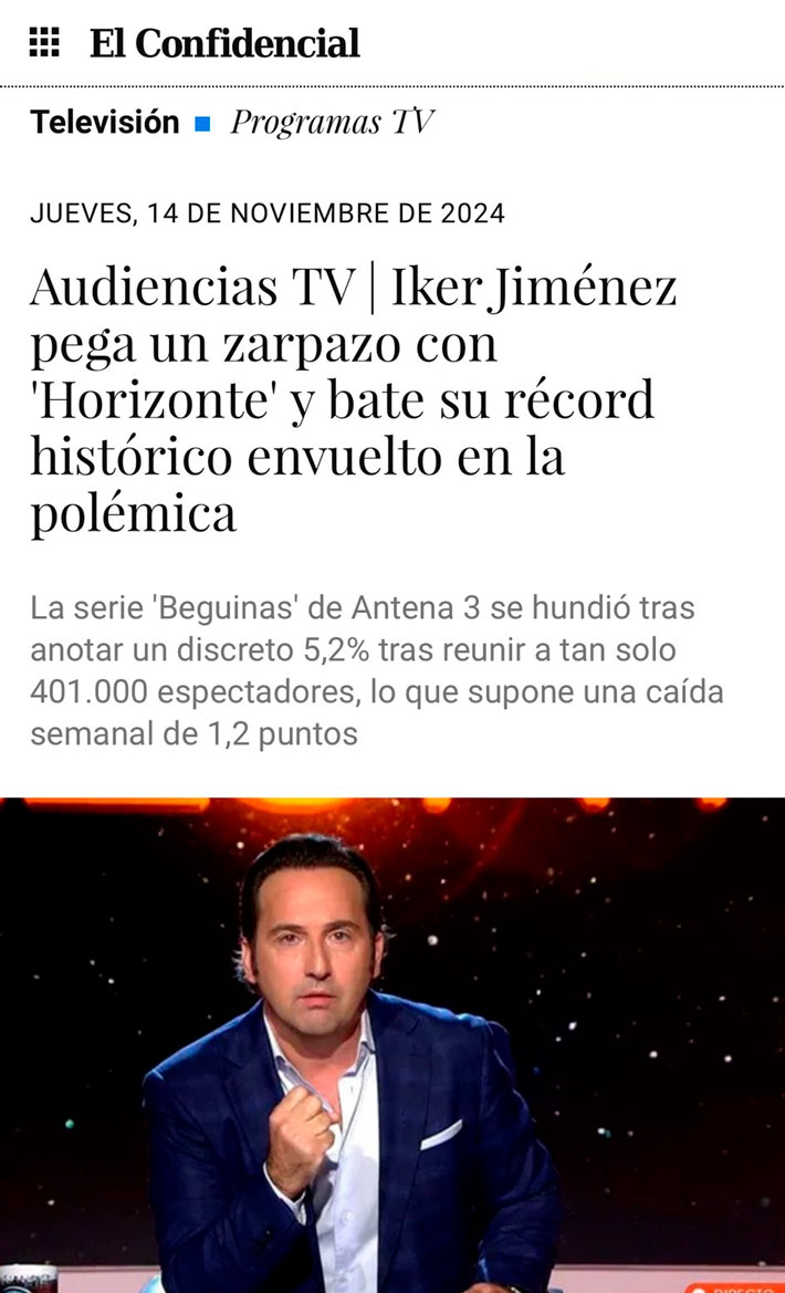 El boicot a Iker Jiménez está saliendo regulinchi.