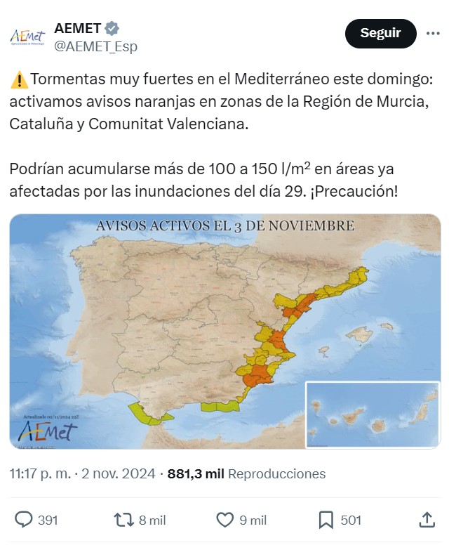 Está prevista la llegada de una nueva DANA la semana que viene.