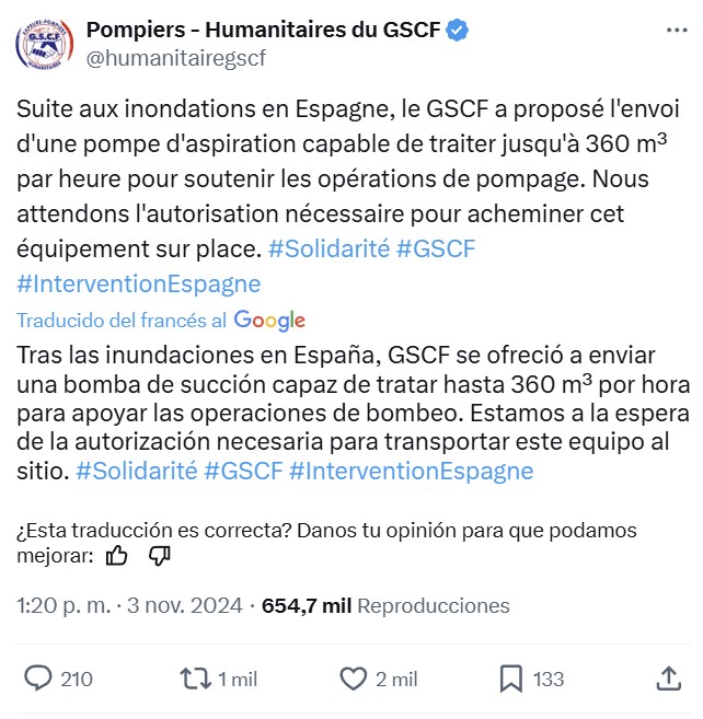 Los bomberos franceses se vuelven a encontrar con un muro burocrático: no les dejan llevar una bomba de achique para continuar con sus labores.