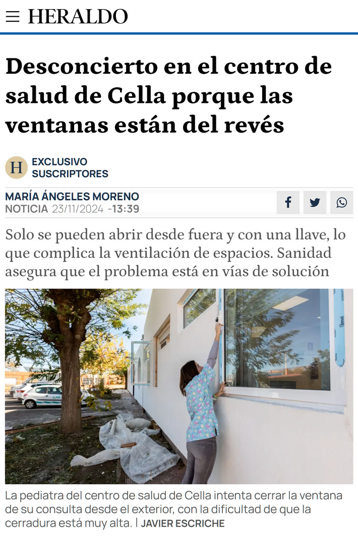 Reforman un centro de salud en Teruel y ponen todas las ventanas al revés.