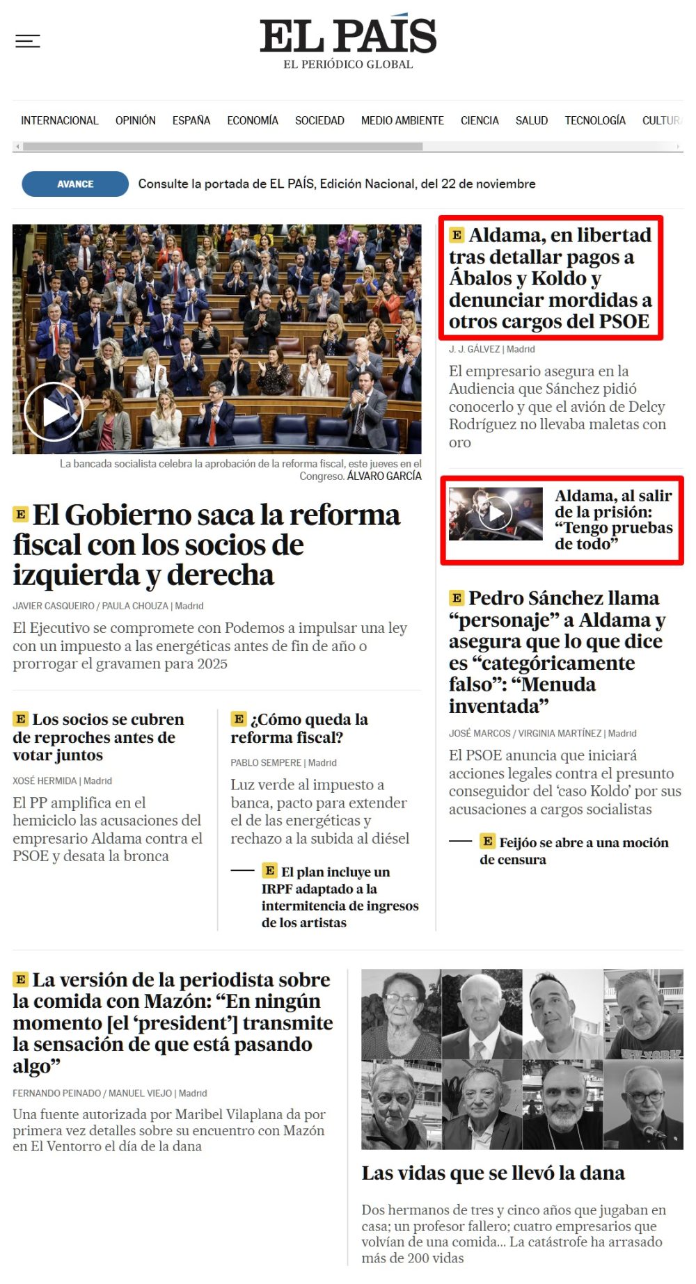 La portada de El País.